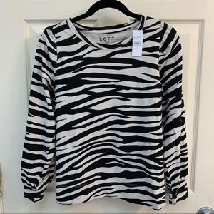LOFT Zebra Print Puff Sleeve Sweatshirt Small NWT
